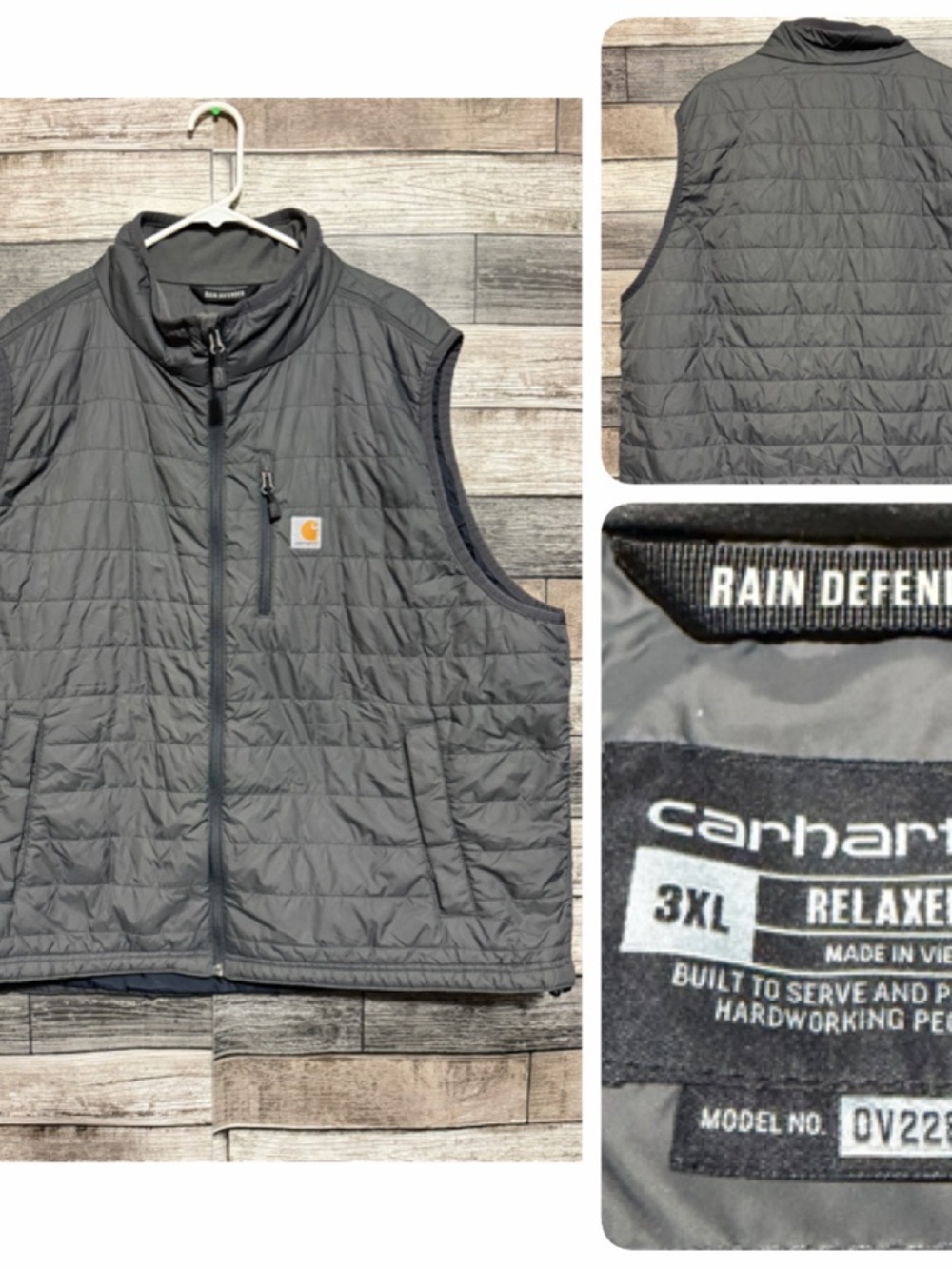 Carhartt Rain Defender Relaxed Fit Quilted Vest Men’s 3XL Gray Full Zip Casual